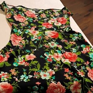 Paper Doll Black Dress with Pink and Green Floral Design